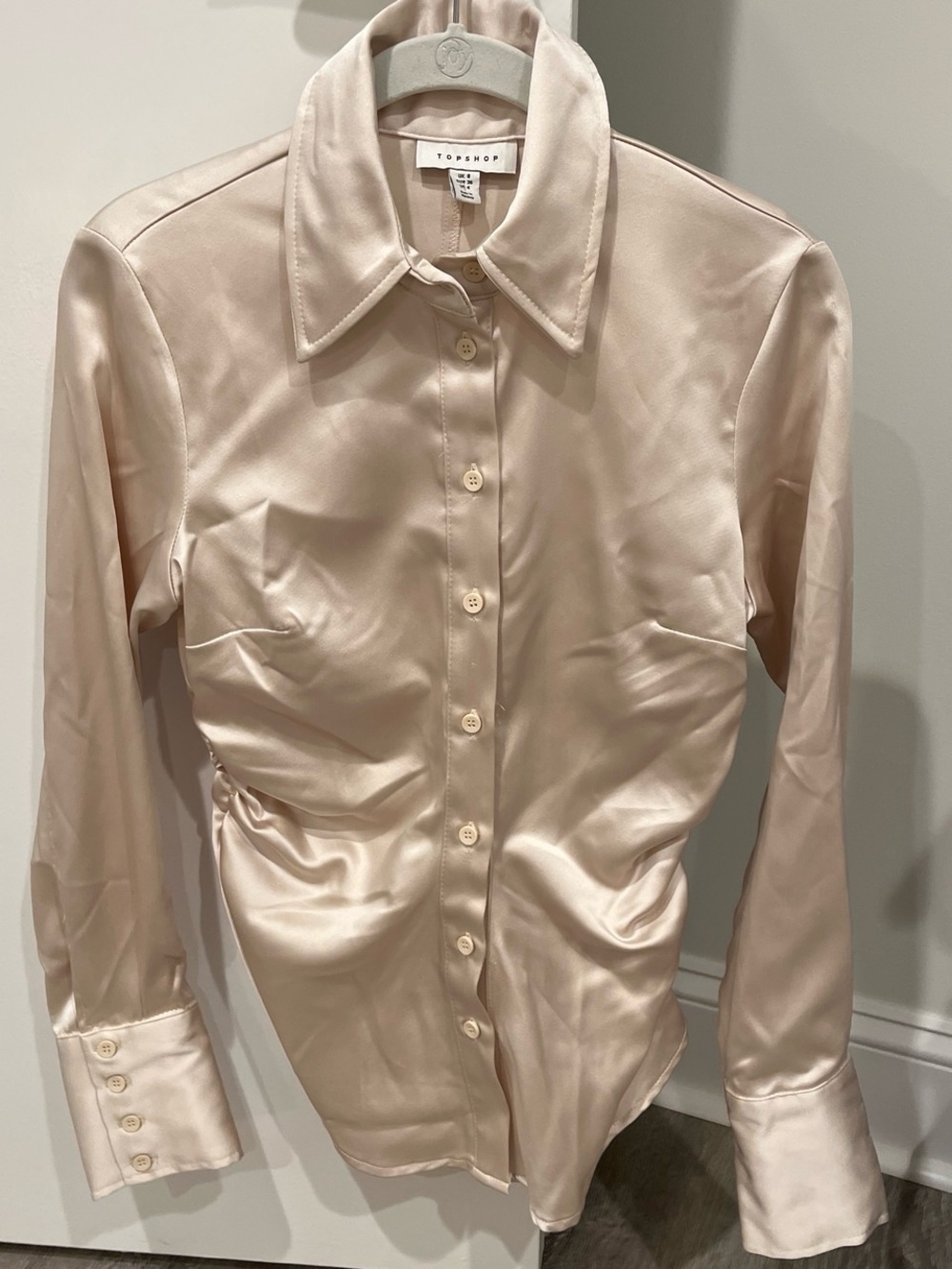 Topshop Women's Blush Silk-Blend Button-Up Shirt